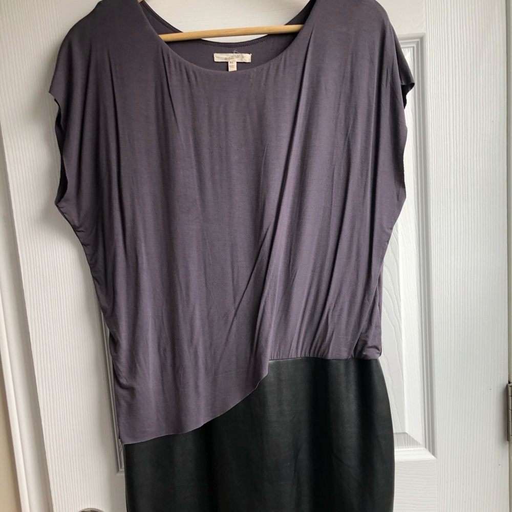 Dress with leather skirt